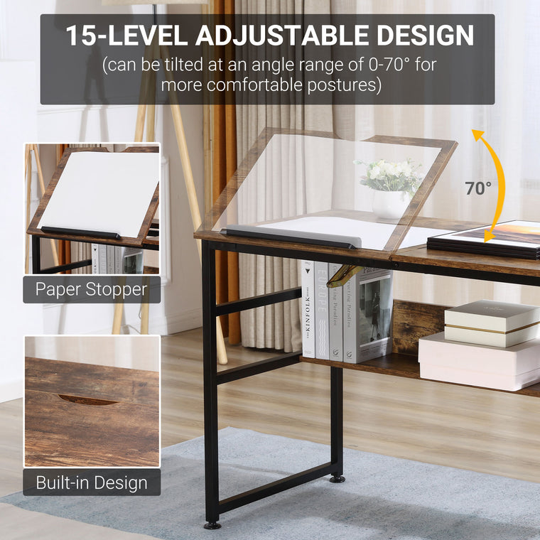 Adjustable Drafting Table with Tiltable Top - Rustic Brown