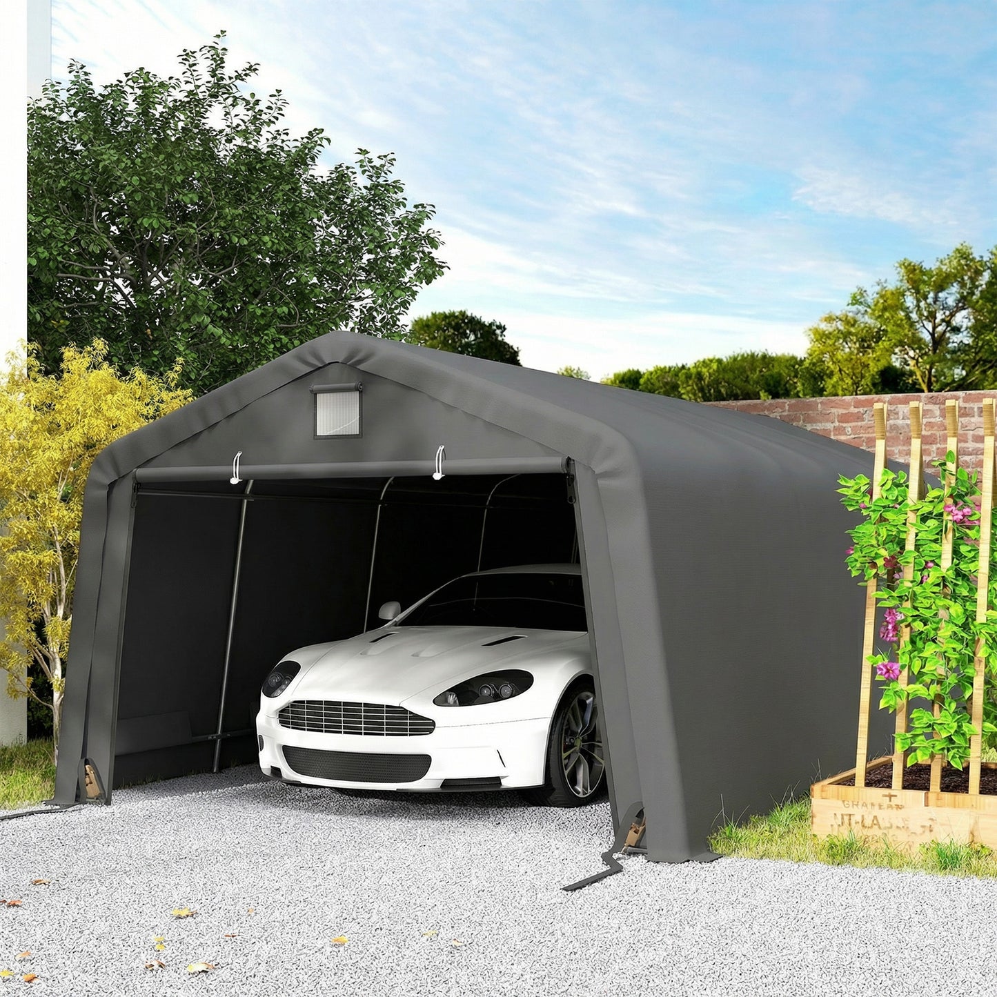 Portable Garage, Heavy Duty Carport Canopy with Ventilation Windows and Large Roll-up Door, Dark Grey
