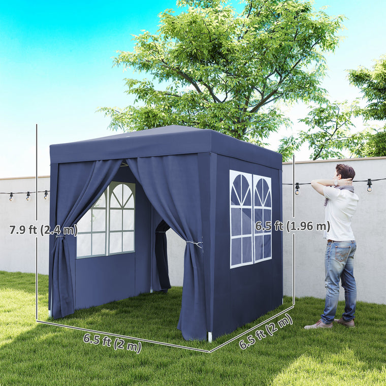 6.6' x 6.6' Blue Pop-Up Gazebo with Sidewalls & Carry Bag