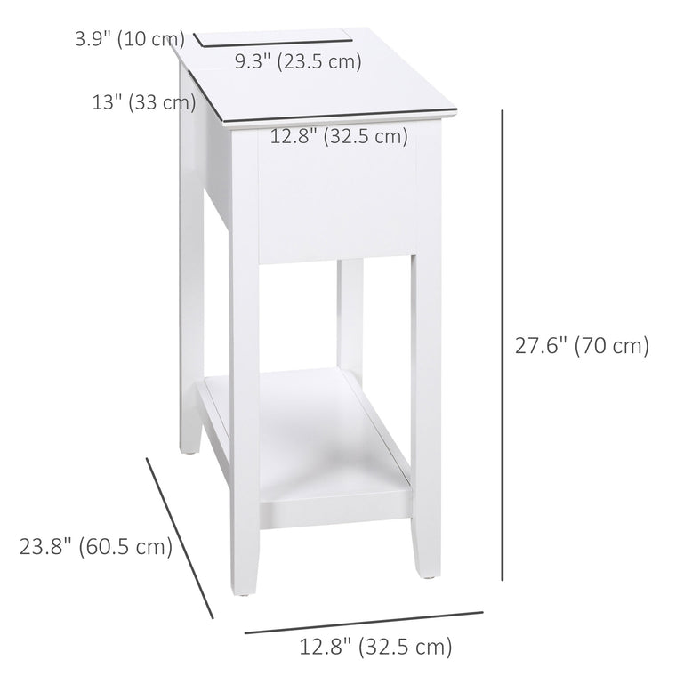 Flip Top End Table with Storage Shelf - White