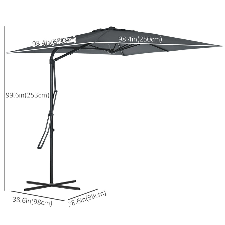 8FT Dark Gray Cantilever Umbrella with Cross Base