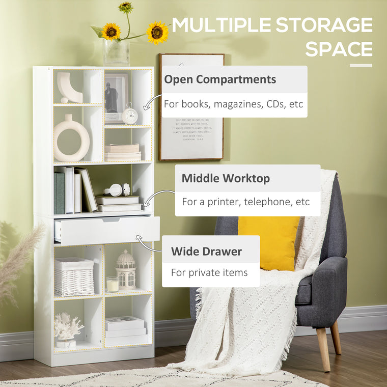 Tall Bookshelf with Drawer - White