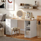 Office Desk, 55" Computer Desk with 4 Reversible Drawers, Mobile PC Stand, Adjustable Shelf, White Wood Grain