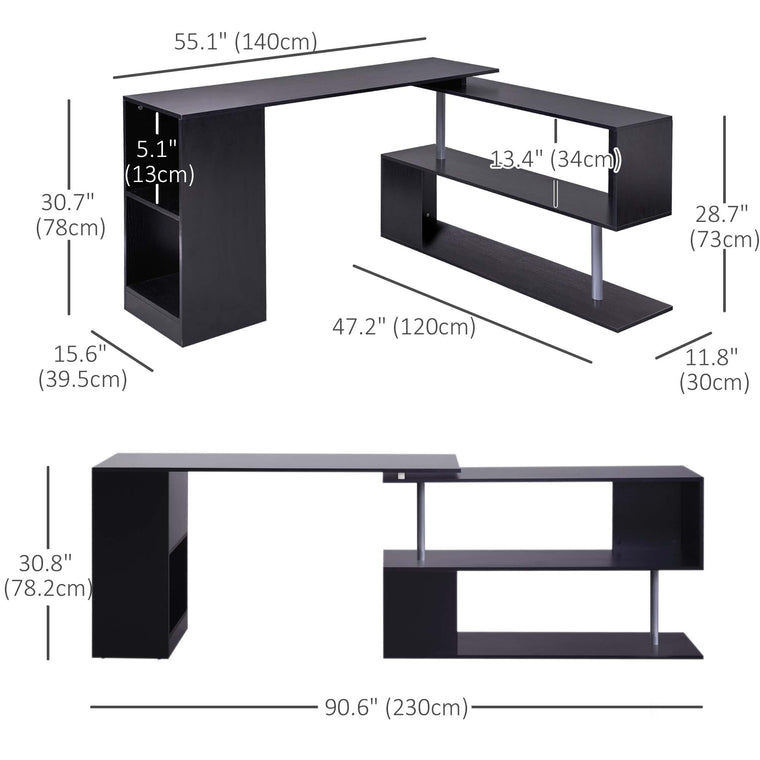 55" L-Shaped Corner Computer Desk with Shelves