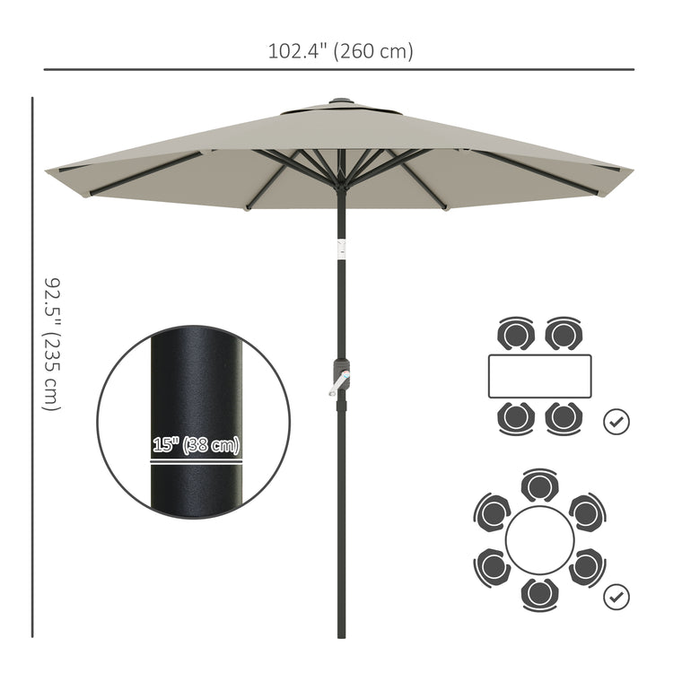 8.5' Light Grey Aluminum Patio Umbrella Sun Shelter