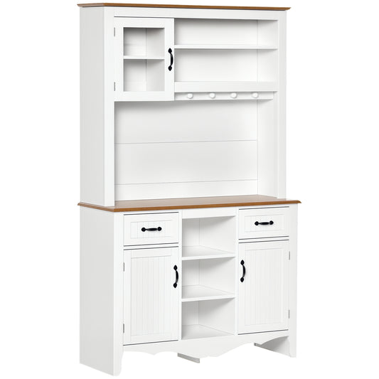 71" Farmhouse Kitchen Buffet with Hutch - White