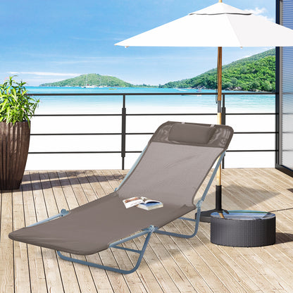 Portable Folding Chaise Lounge with Pillow - Brown