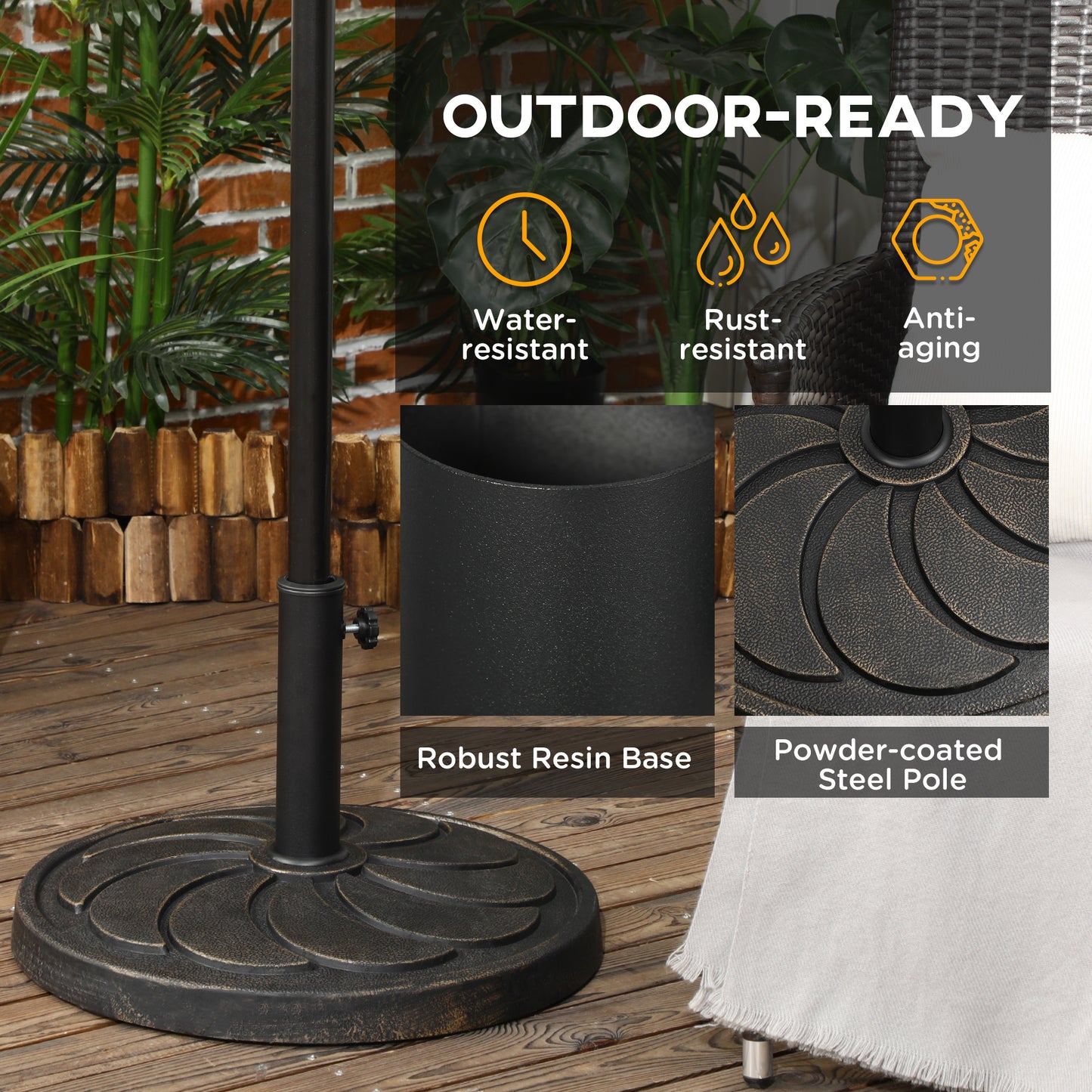 40 lb Heavy Duty Patio Umbrella Base, 21" Round Resin Market Umbrella Stand for Outdoor, Garden, Backyard, Bronze