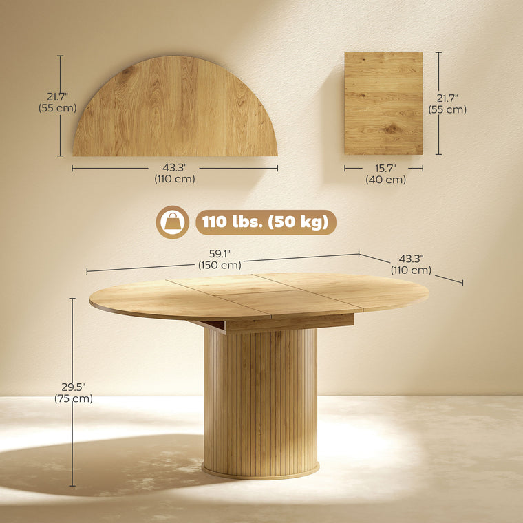 Extendable Farmhouse Dining Table Seats 6-8 - Natural Wood