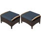 2 Pieces Wicker Outdoor Ottoman with Removable Cushion, Rattan Outdoor Footstool, Footrest and Side Table, Blue