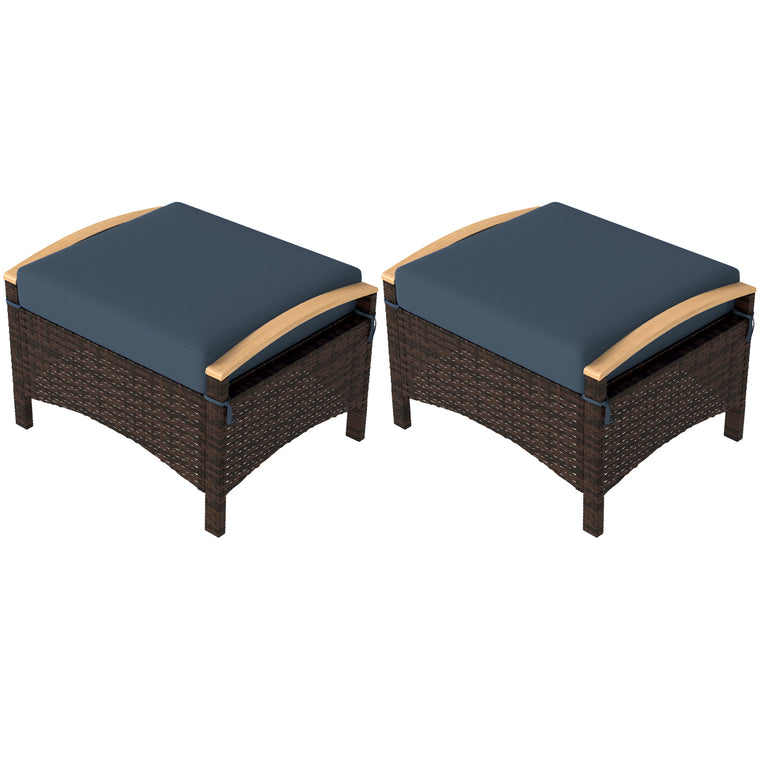 Wicker Ottoman with Removable Cushion, Set of 2