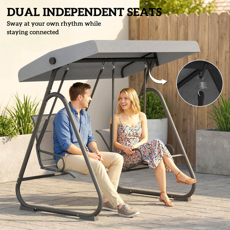 2-Seat Porch Swing with Adjustable Canopy and Dual Seats