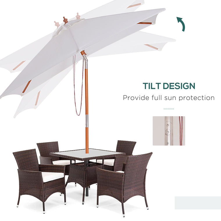 6.6x5ft Cream White Fir Wood Market Parasol with Tilt