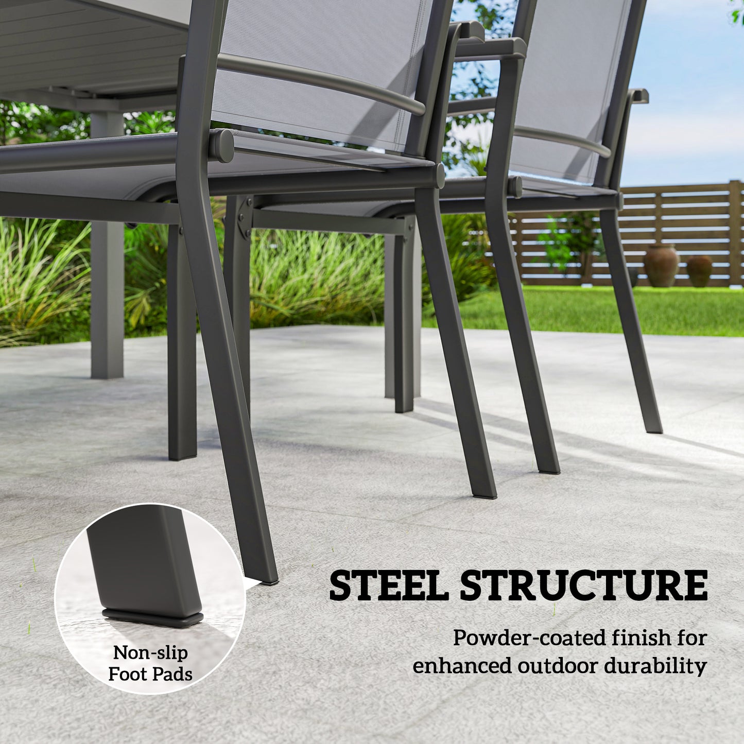 Stackable Patio Chairs Set of 4, Outdoor Dining Chairs with All Weather Breathable Mesh and Armrests, Grey