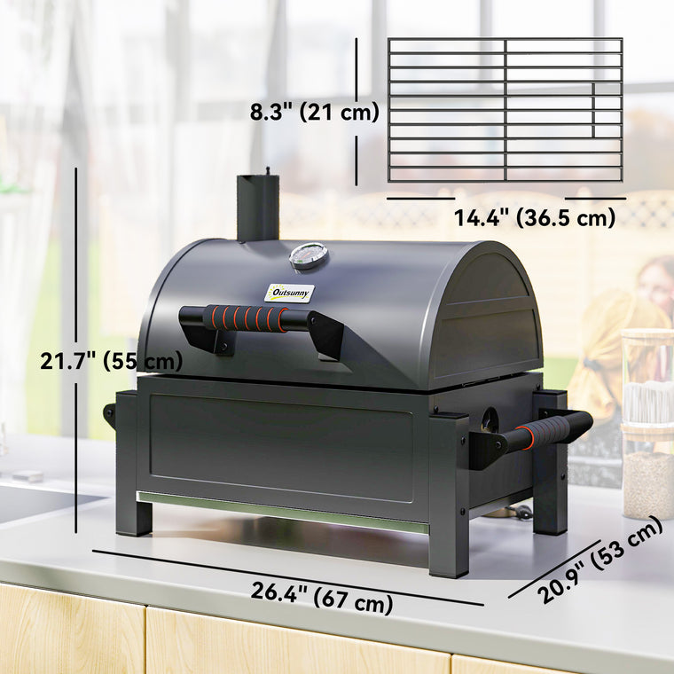 Black Tabletop Charcoal Smoker with Ash Catcher