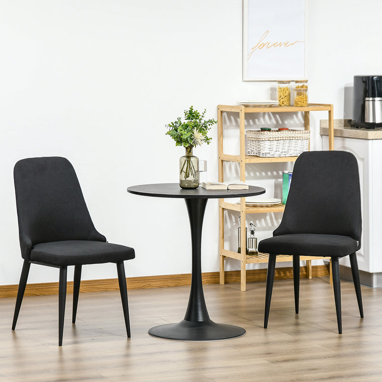 Set of 2 Upholstered Dining Chairs with Metal Legs - Black