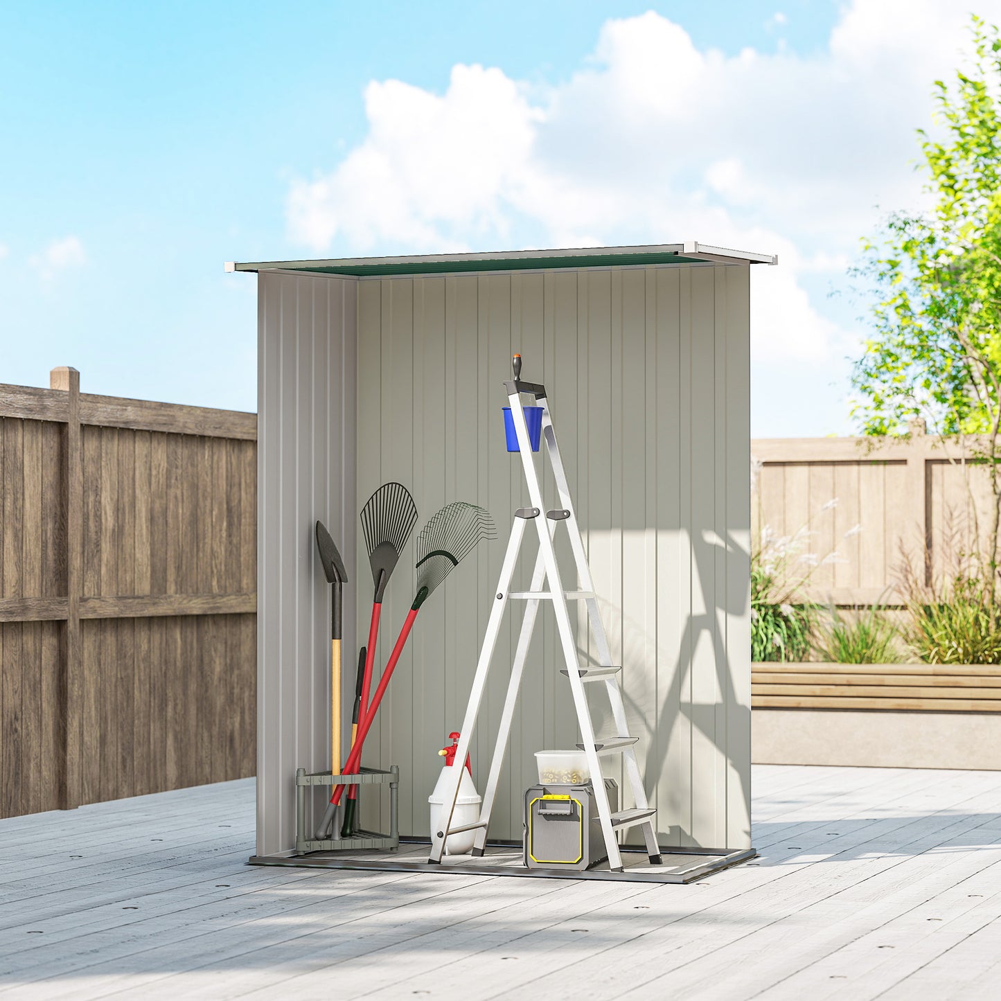 5 x 3ft Outdoor Storage Shed Metal Garden Shed Cabanon with Sloped Roof, Lockable Door for Tool, Green