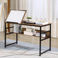Adjustable Drafting Table Art Desk Drawing Table Craft Desk Workstation for Painting Multifunctional Writing Desk with Tiltable Tabletop and Storage Shelf Rustic Brown