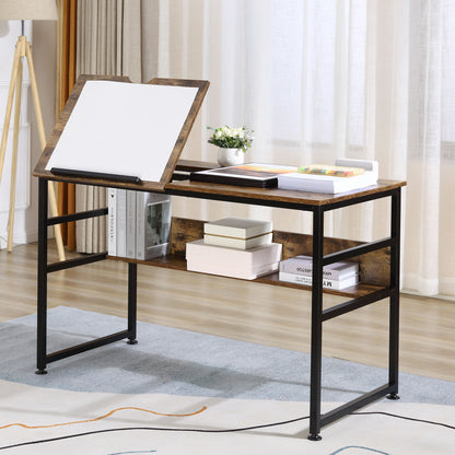Adjustable Drafting Table with Tiltable Top - Rustic Brown
