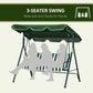 3-Seater Outdoor Porch Swing with Adjustable Canopy, Patio Swing Chair for Garden, Poolside, Backyard, Wine Red