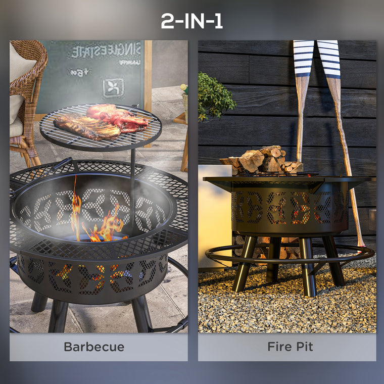 Black 33" Wood-Burning Fire Pit with Adjustable Grill Grate