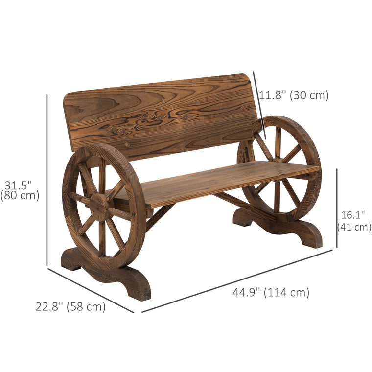 Wooden Wagon Wheel Bench with High Back Loveseat