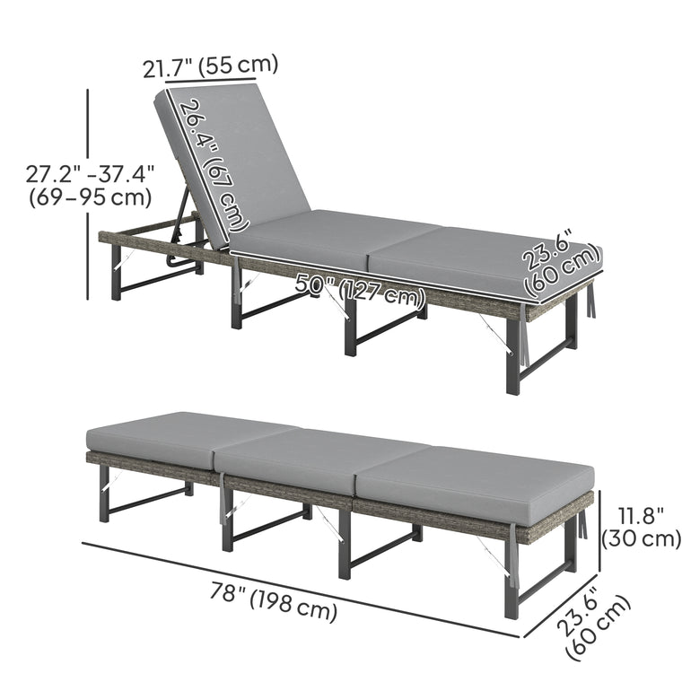 Folding Wicker Chaise Lounge Tanning Chair with Cushion