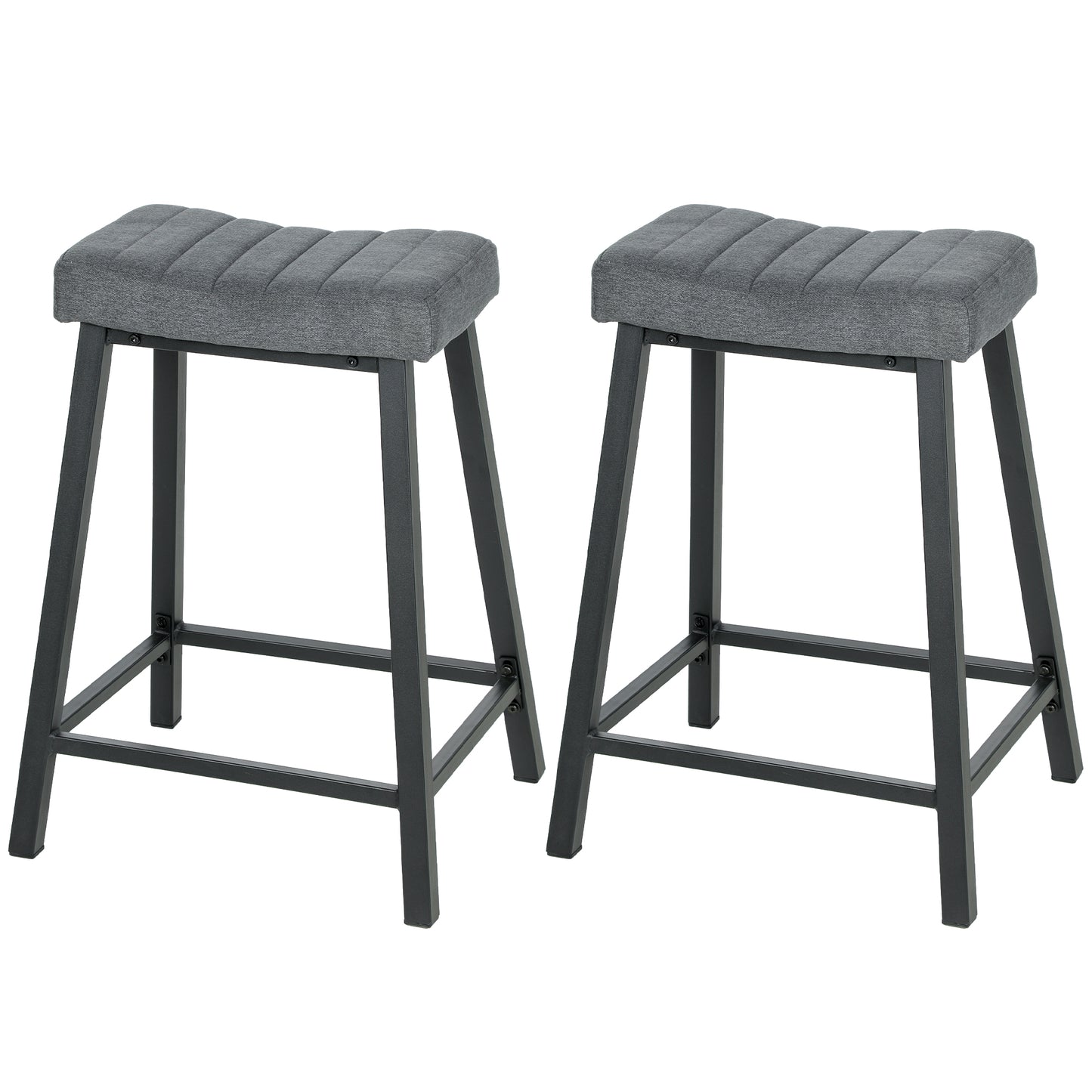 Set of 2 Bar Stools, Velvet Upholstered Counter Stools with Curved Seat and Footrest for Kitchen Island, Grey