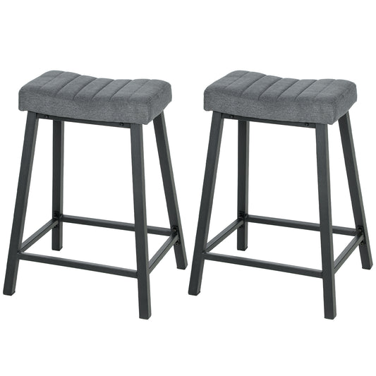 Velvet Bar Stools Set of 2 with Footrest - Grey