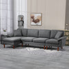 L-Shape Sofa, Modern Sectional Couch with Changeable Chaise Lounge, Pillows and Wooden Legs for Living Room, Dark Grey