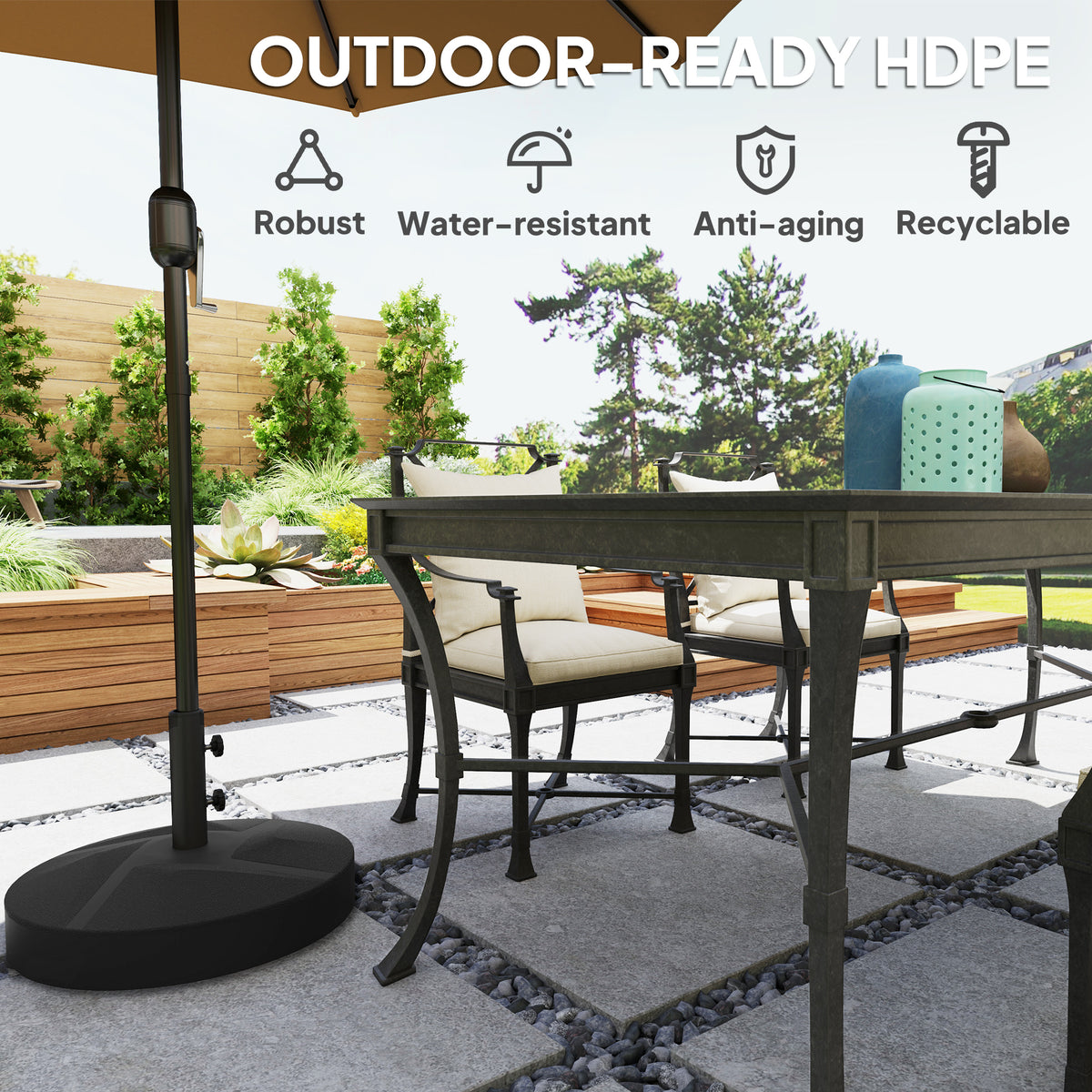 Patio Umbrella Base Holder, Heavy Duty Outdoor Umbrella Stand Base, Sand/Water Filled, Φ22" x 15.7" H, Black