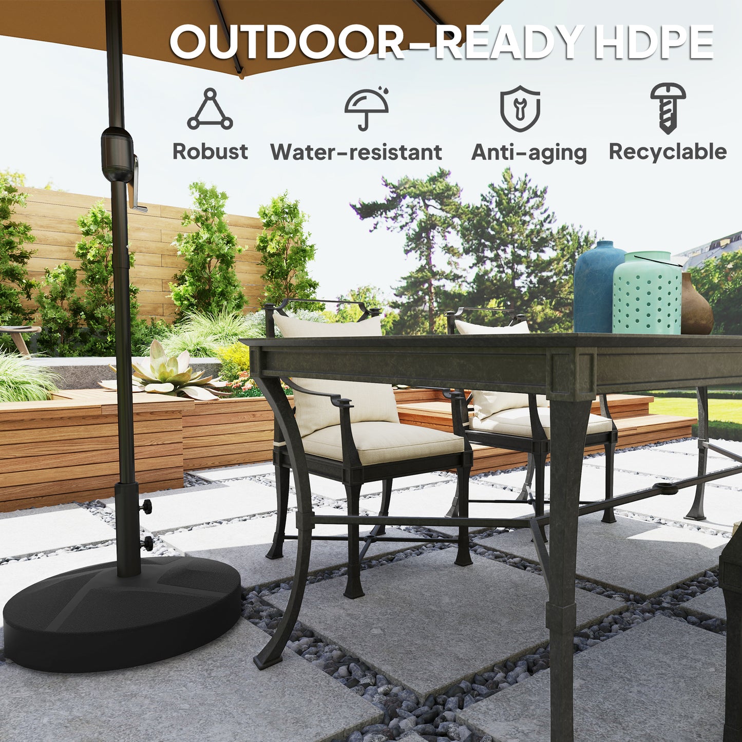 Patio Umbrella Base Holder, Heavy Duty Outdoor Umbrella Stand Base, Sand/Water Filled, Φ22" x 15.7" H, Black