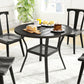 35.5" Round Outdoor Dining Table for 4, Metal Garden Patio Table with 1.6"-2" Umbrella Hole, Shelf, Slatted Top, Black