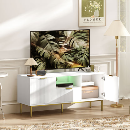 TV Console with RGB LED Lights and Soft-Close Doors