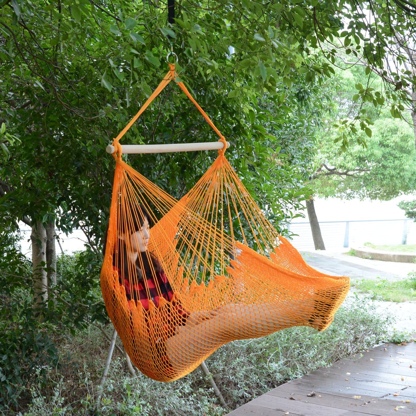 Portable Hammock Chair, Hanging Woven Hammock Swing Chair Sleeping Bed for Outdoor Garden Yard Camping, Orange