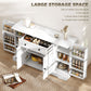 Sideboard Buffet Cabinet, Farmhouse Coffee Bar Cabinet with Door Shelves, Adjustable Shelves, Drawer, Barn Doors, White