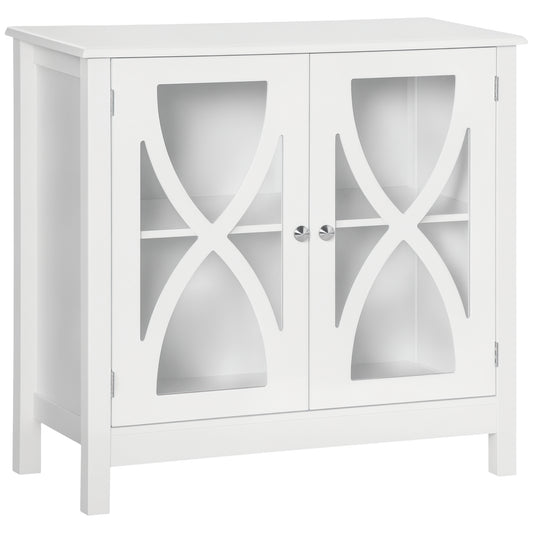 Glass Door Buffet Cabinet with Shelf - White
