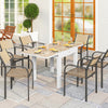 Extendable Patio Dining Table, Aluminum Frame Outdoor Patio Table with Faux Wood Top for Garden Backyard, Natural Wood