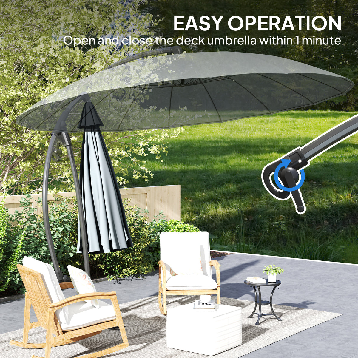 9FT Grey Cantilever Umbrella with 16 Fibreglass Ribs