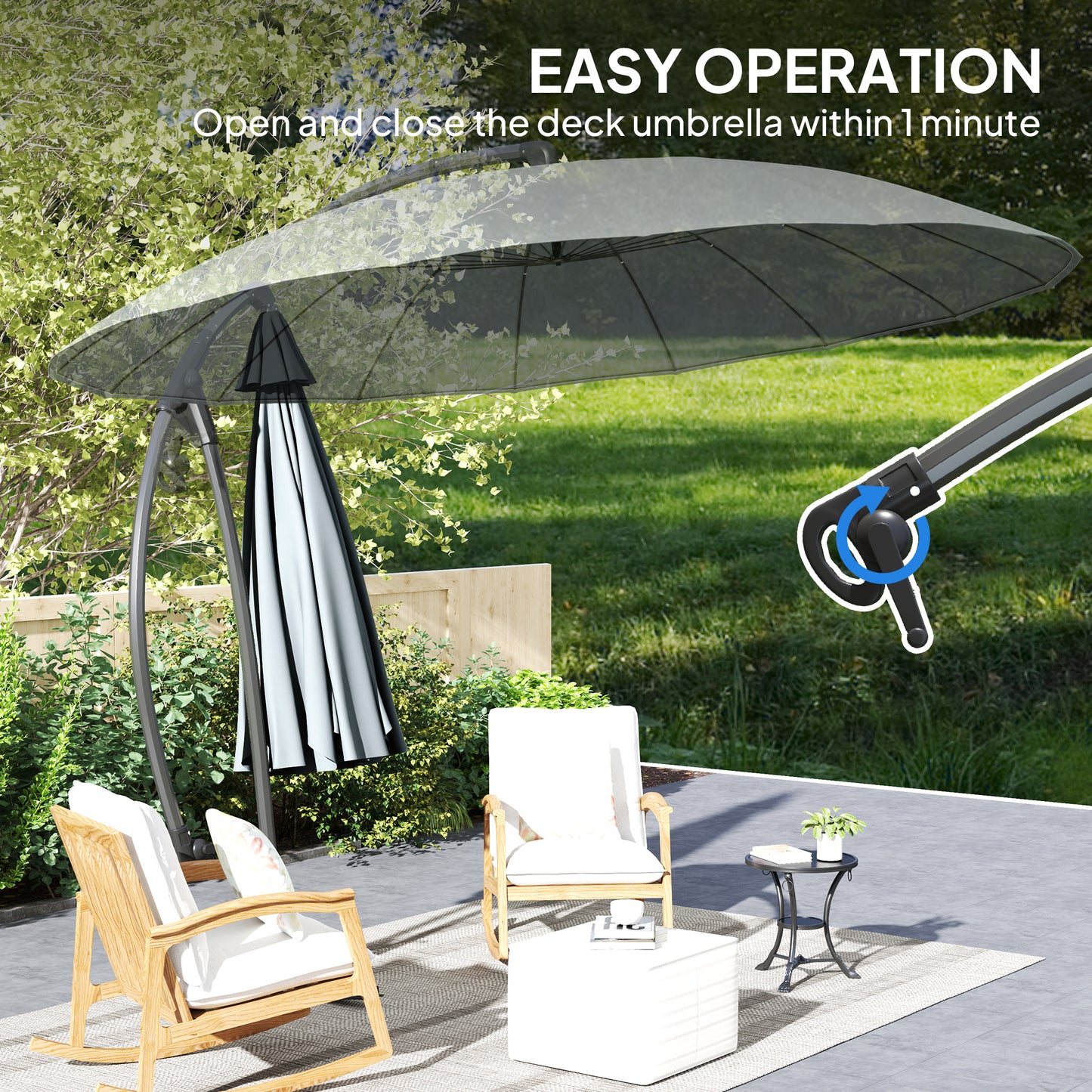 9FT Grey Cantilever Umbrella with 16 Fibreglass Ribs