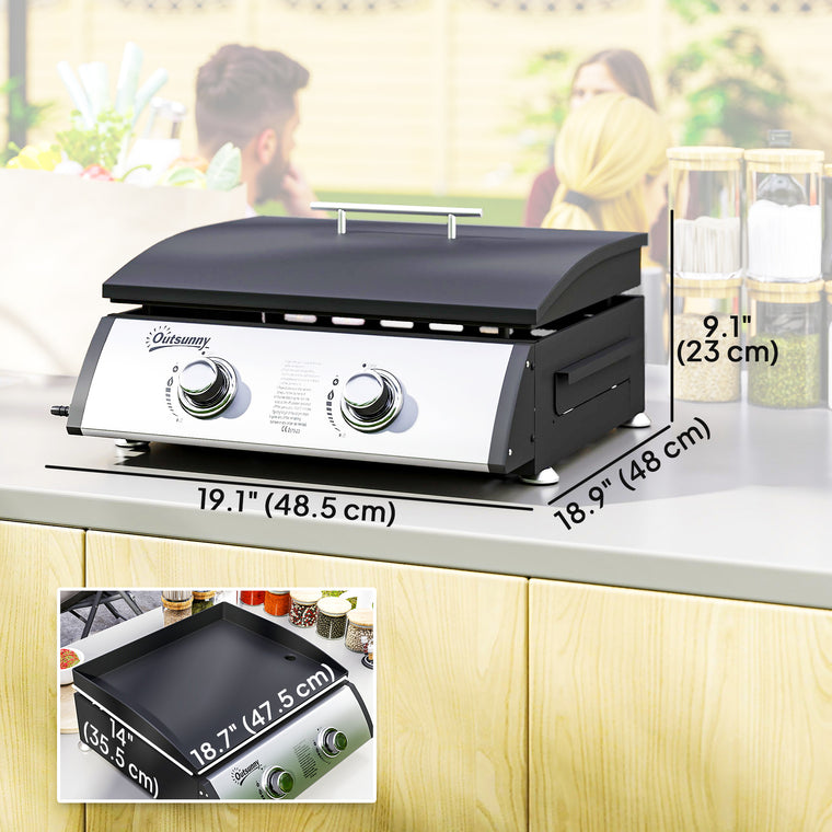Silver 2-Burner Portable Tabletop Gas Grill