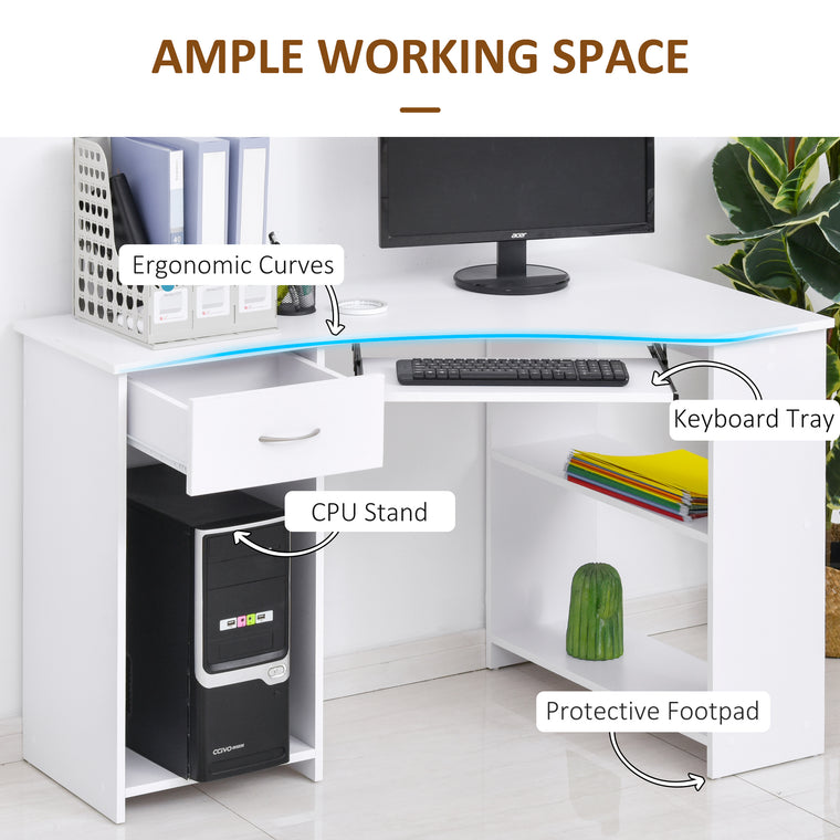 47" L-Shaped Computer Desk with Keyboard Tray - White