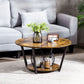2-Tier Round Coffee Table with Storage Shelf, Industrial Center Table with Steel Frame for Living Room, Rustic Brown