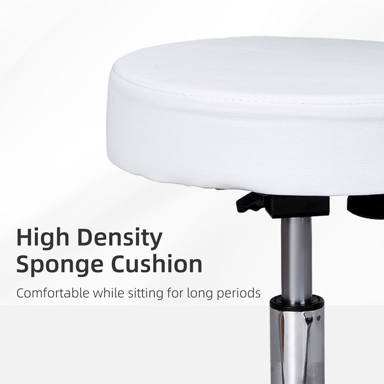 Adjustable Rolling Drafting Stool with Back - White