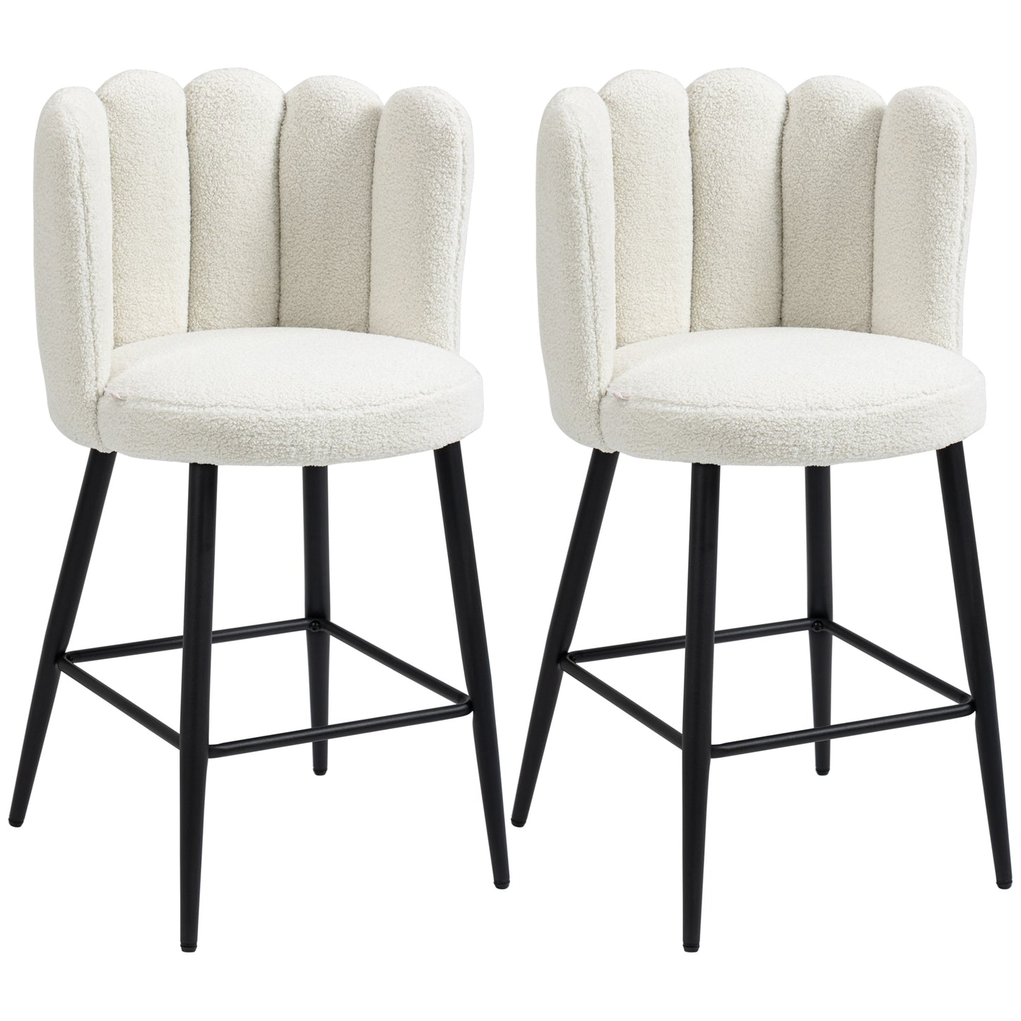 Faux Cashmere Bar Stools Set of 2 Counter Height Bar Stools with Back for Home Kitchen, 20.5"x19.7"x36.6", Cream