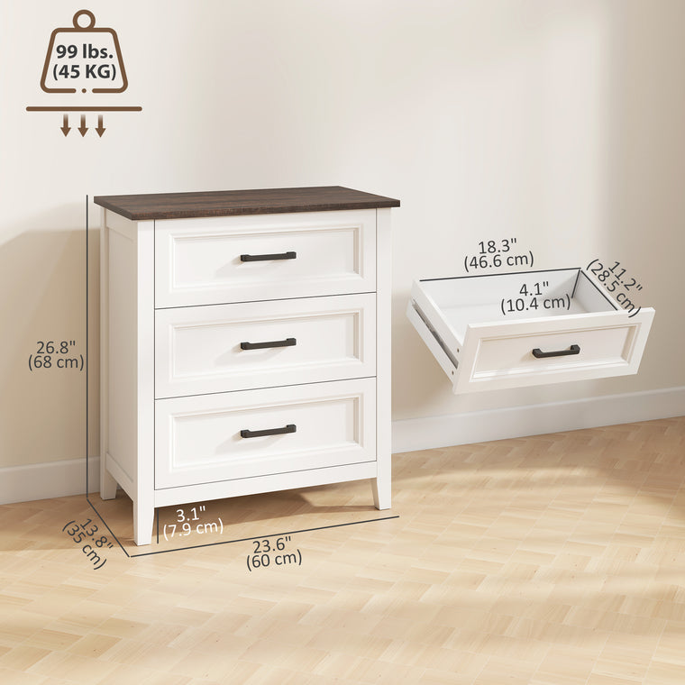 3-Drawer Bedroom Dresser - White