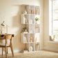 5-Tier Bookshelf, S Shaped Geometric Bookcase with 15 Compartments, White Wood Grain