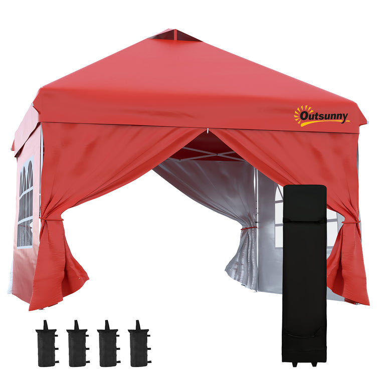10' x 10' Red Pop Up Sun Shelter with Wheeled Bag