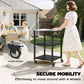 Outdoor Grill Cart, Pizza Oven Stand with Stainless Steel Top, 3-Tier Rolling Kitchen Prep Station with Wheels, Black