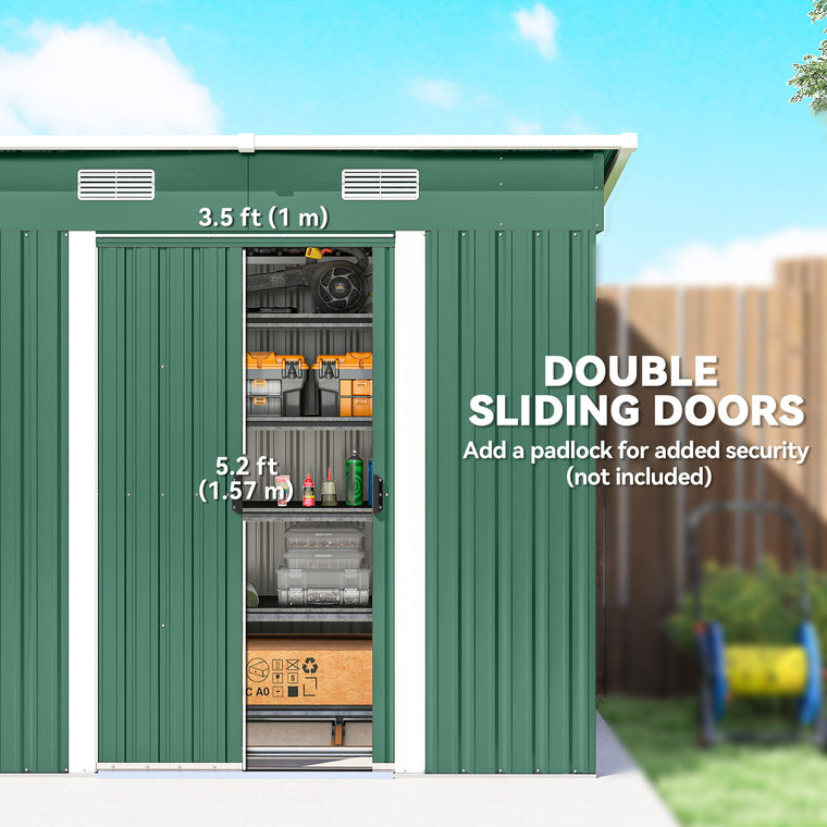 7' x 4' Metal Storage Shed, Lockable Tool Unit - Green